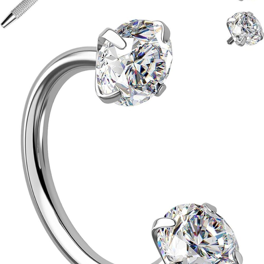 18G Surgical Steel Nose Rings Studs with CZ Balls Internally Threaded Piercing J